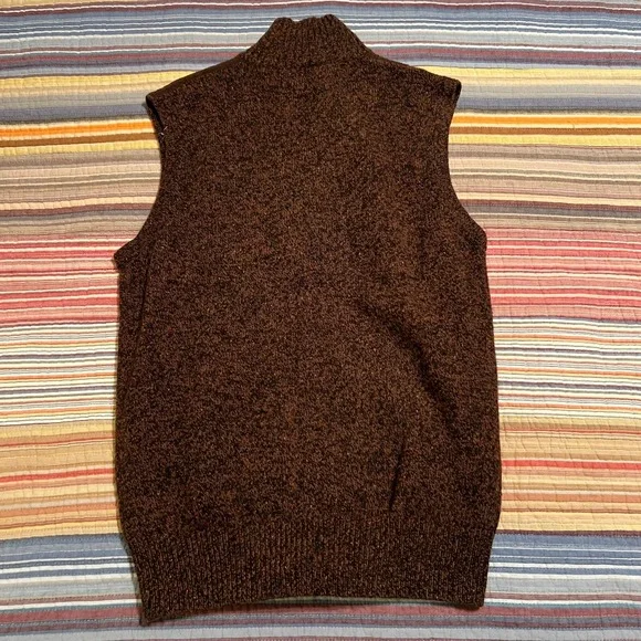 CREMIEUX Mens Brown Speckled Wool Knit Full Zip Mock Neck Vest Size M - Picture 5 of 7